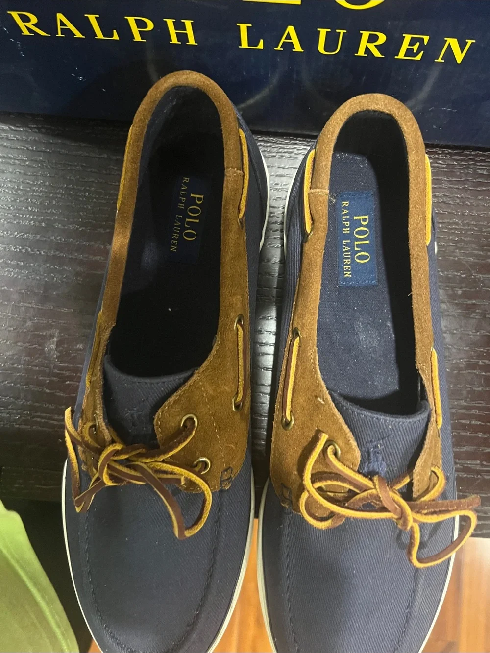 Polo by Ralph Lauren Navy Canvas with Brown Suede Trim Boat Men’s Size 12M